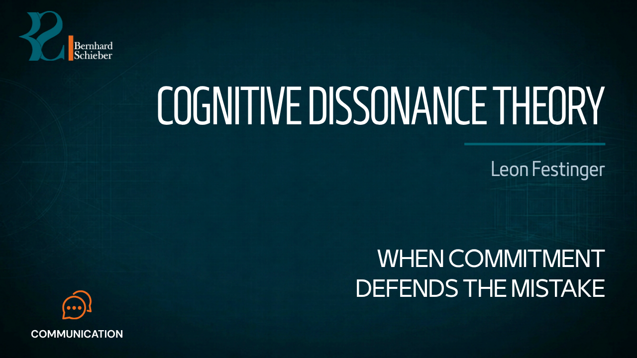 Cognitive Dissonance Theory — When commitment defends the mistake. Executive Insight Brief 008 by Bernhard Schieber.
