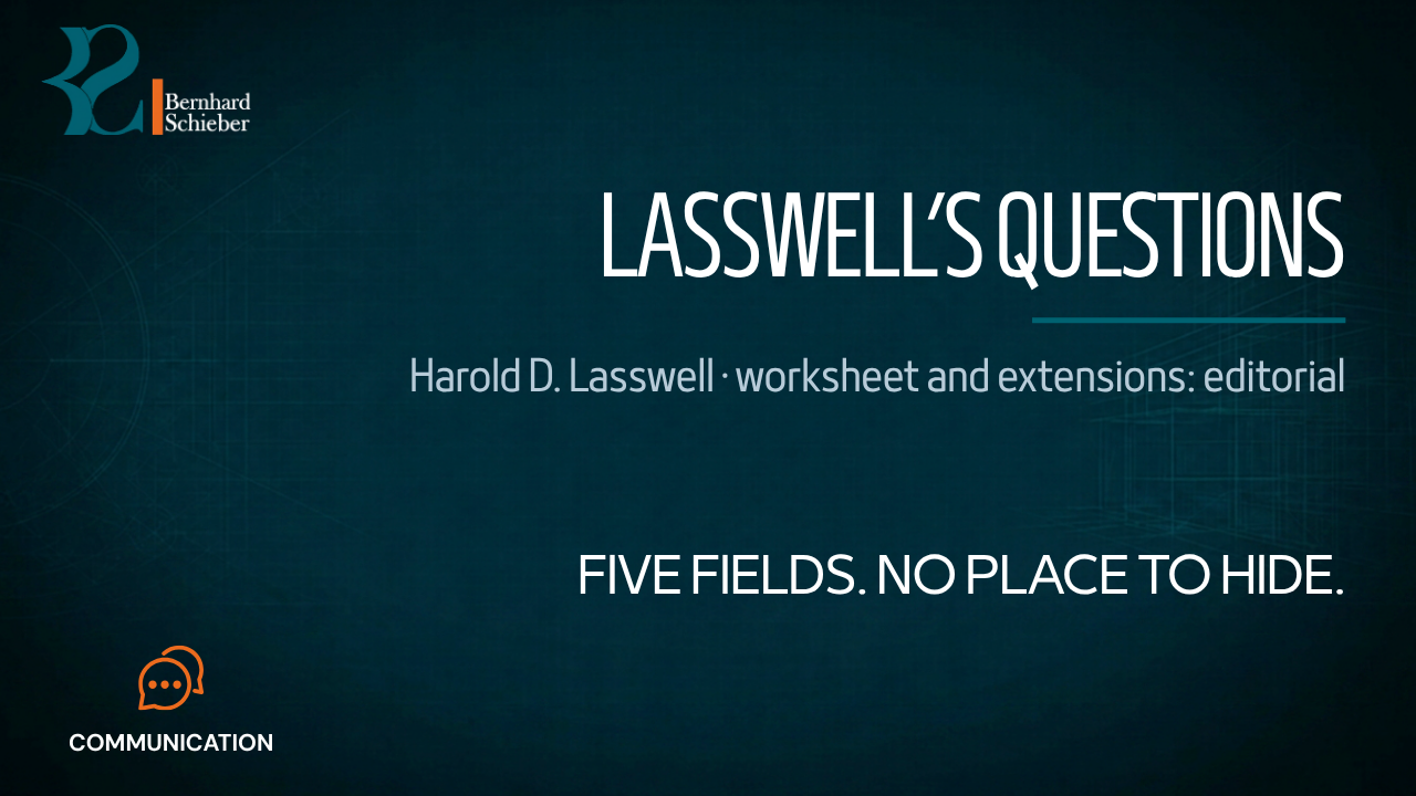 Communication Analysis Using Lasswell’s Questions — Five fields. No place to hide.. Executive Insight Brief 173 by Bernhard Schieber.