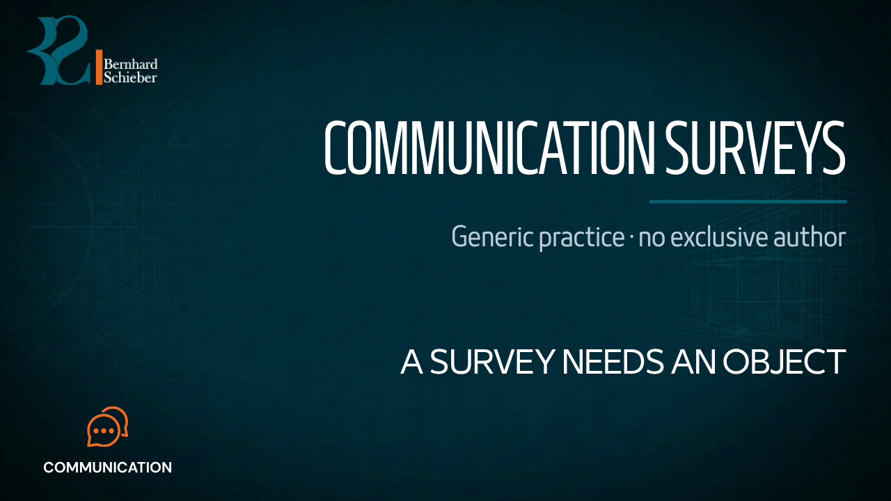 Communication Survey — A survey needs an object. Executive Insight Brief 186 by Bernhard Schieber.