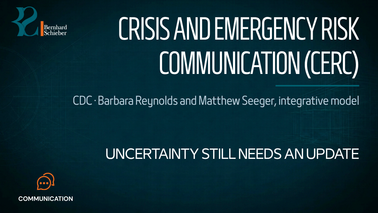 Crisis and Emergency Risk Communication (CERC) — Uncertainty still needs an update. Executive Insight Brief 381 by Bernhard Schieber.