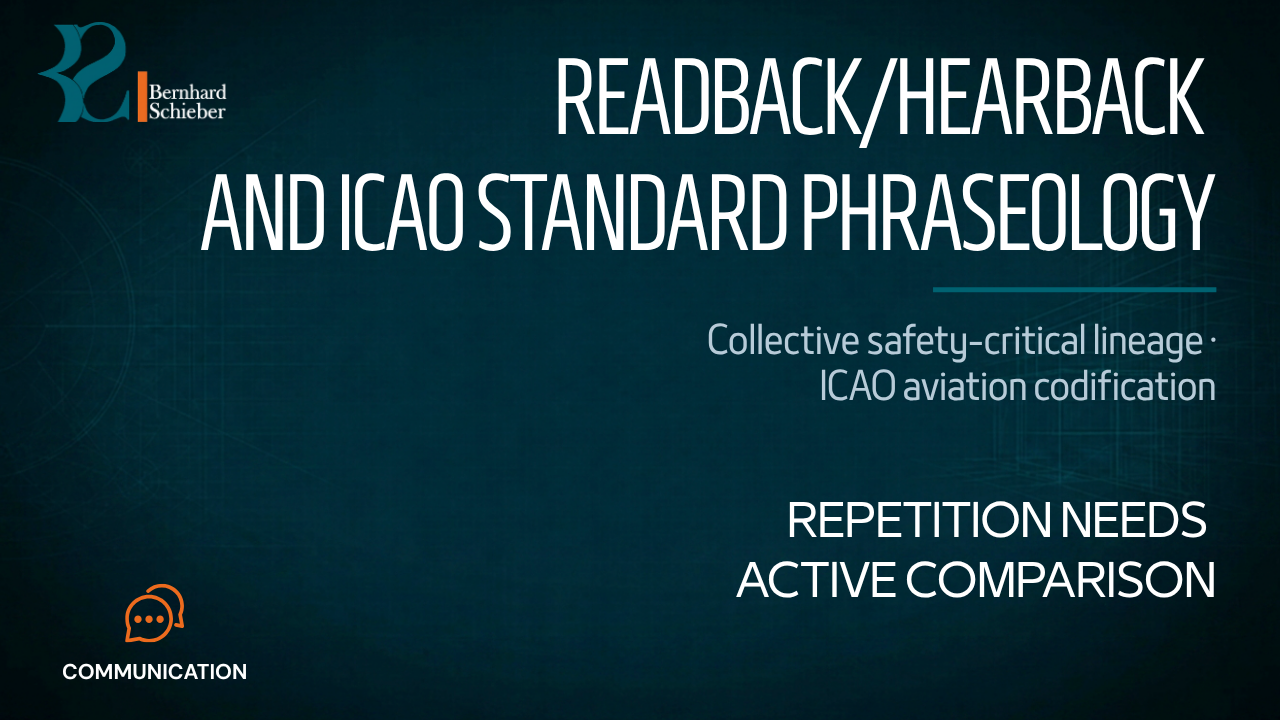 Readback/Hearback and ICAO Standard Phraseology — Repetition needs active comparison. Executive Insight Brief 416 by Bernhard Schieber.