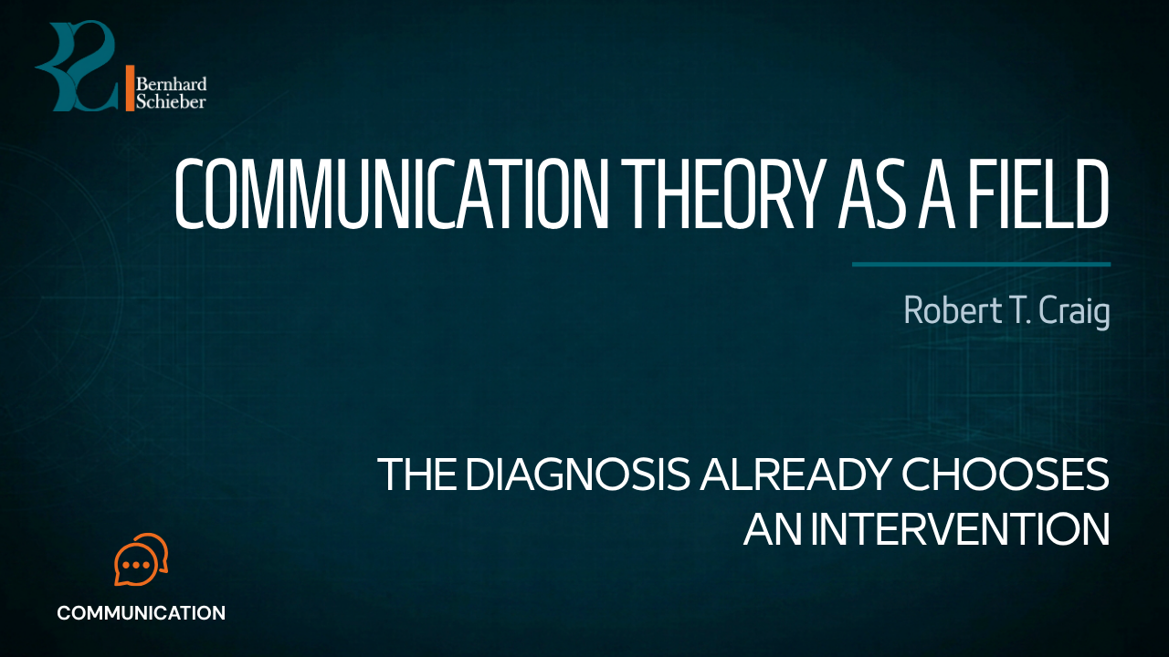 Communication Theory as a Field — The diagnosis already chooses an intervention. Executive Insight Brief 235 by Bernhard Schieber.
