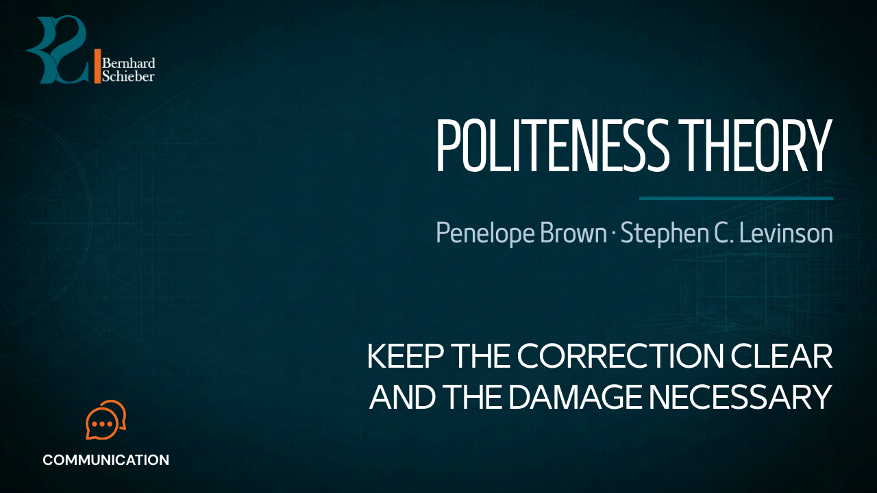 Politeness Theory — Keep the correction clear and the damage necessary. Executive Insight Brief 107 by Bernhard Schieber.