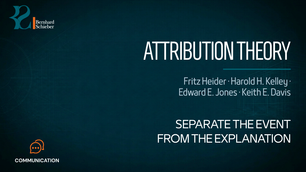 Attribution Theory — Separate the event from the explanation. Executive Insight Brief 138 by Bernhard Schieber.