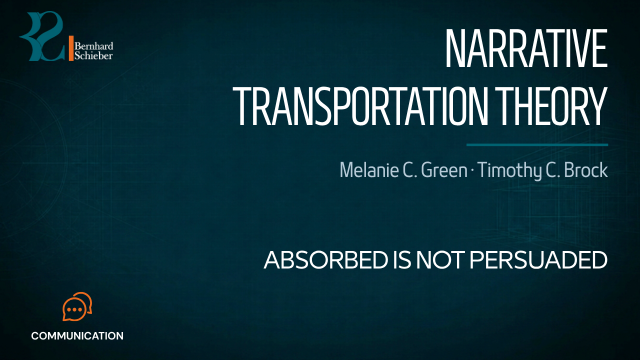 Narrative Transportation Theory — Absorbed is not persuaded. Executive Insight Brief 189 by Bernhard Schieber.