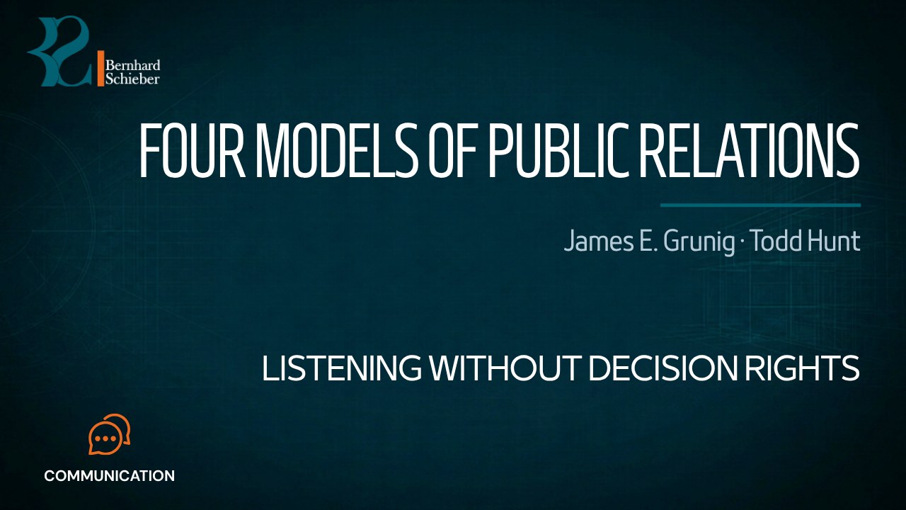 Four Models of Public Relations — Listening without decision rights. Executive Insight Brief 405 by Bernhard Schieber.