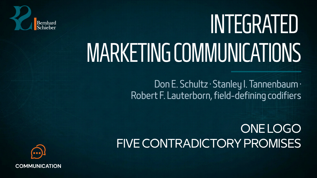 Integrated Marketing Communications — One logo. Five contradictory promises. Executive Insight Brief 293 by Bernhard Schieber.