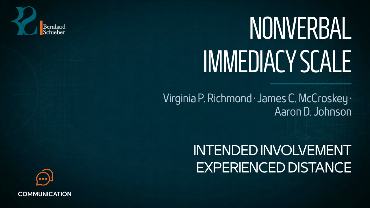 Nonverbal Immediacy Scale — Intended involvement. Experienced distance.. Executive Insight Brief 176 by Bernhard Schieber.
