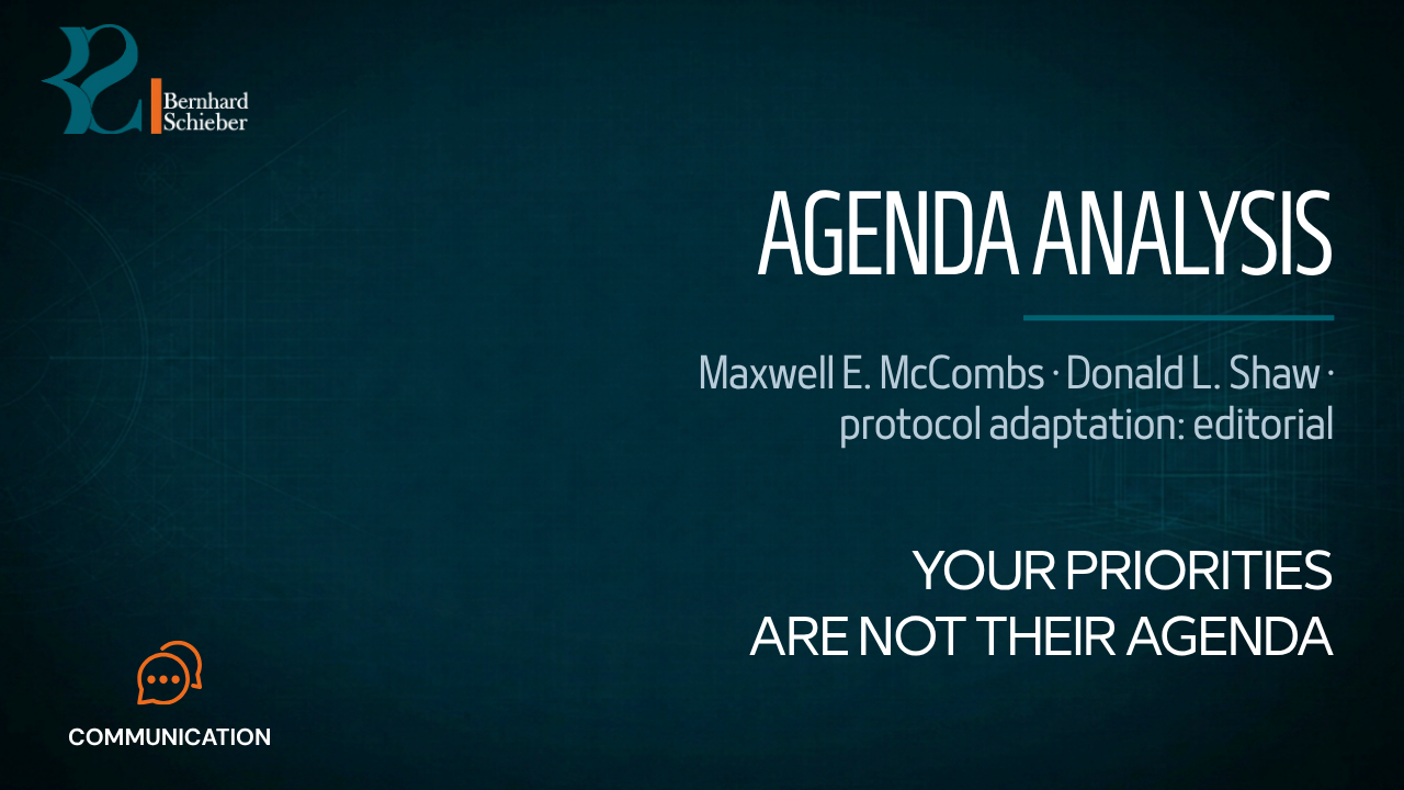 Agenda Analysis — Your priorities are not their agenda. Executive Insight Brief 129 by Bernhard Schieber.