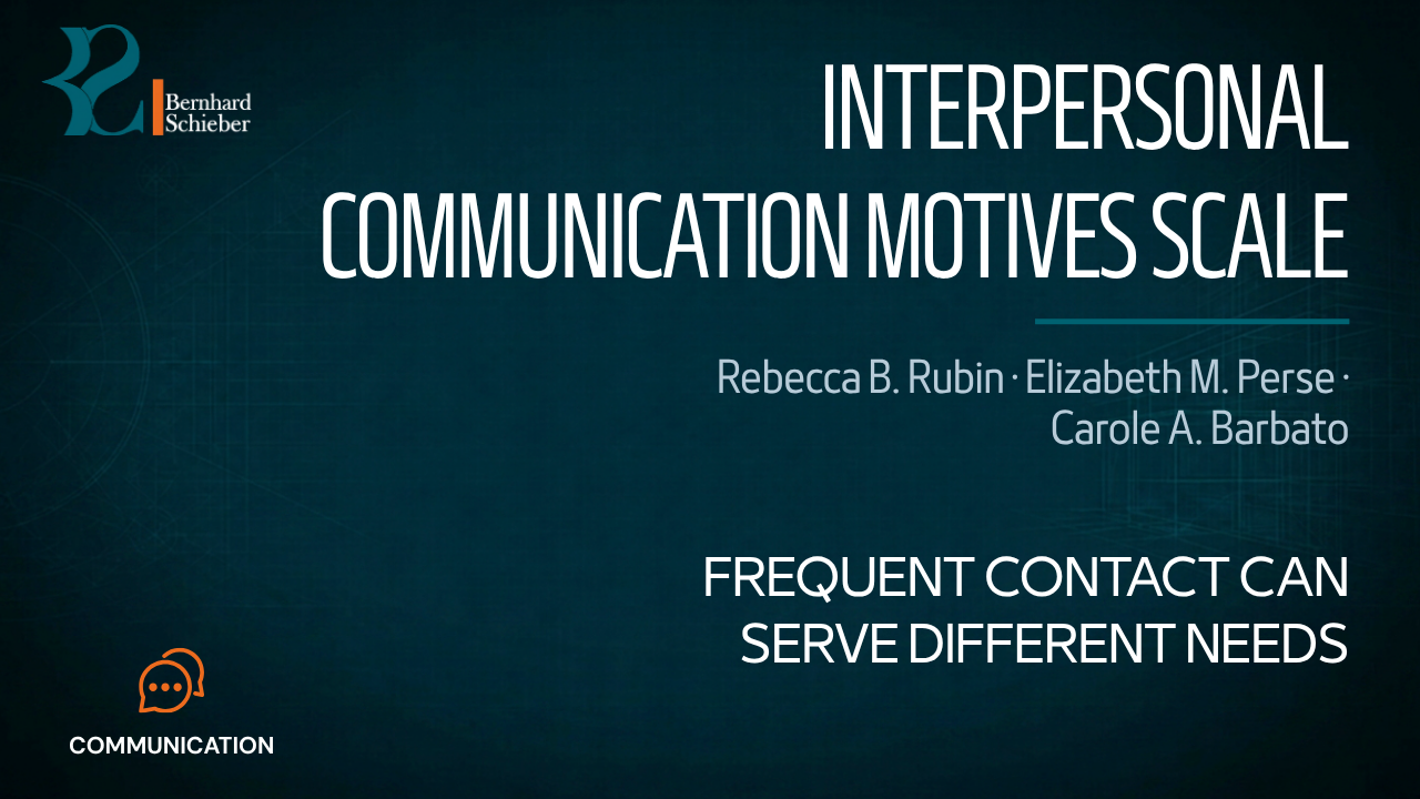 Interpersonal Communication Motives Scale — Frequent contact can serve different needs. Executive Insight Brief 204 by Bernhard Schieber.