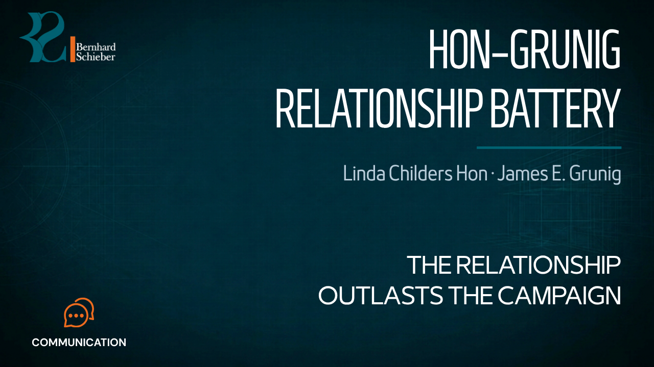 Hon–Grunig Relationship Battery — The relationship outlasts the campaign. Executive Insight Brief 329 by Bernhard Schieber.
