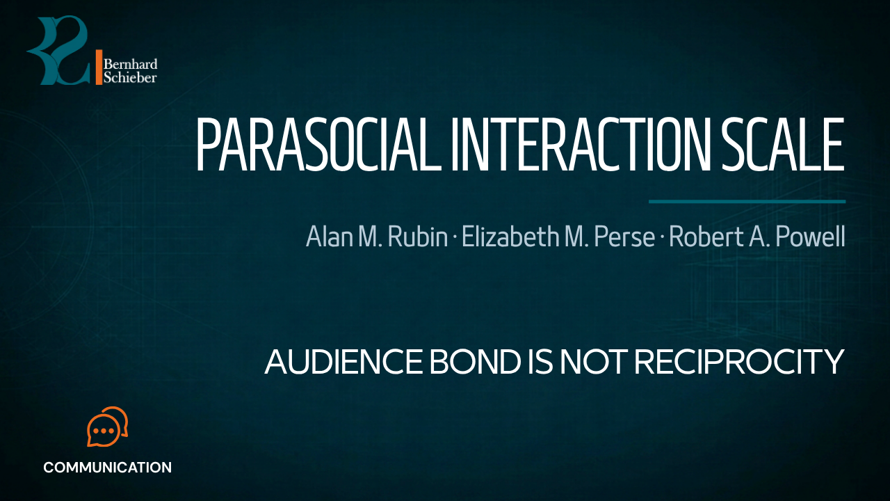 Parasocial Interaction Scale — Audience bond is not reciprocity. Executive Insight Brief 355 by Bernhard Schieber.