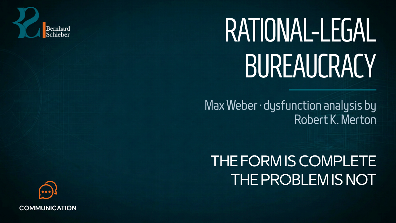 Rational-Legal Bureaucracy — The form is complete. The problem is not.. Executive Insight Brief 242 by Bernhard Schieber.