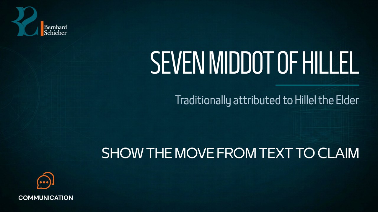 Seven Middot of Hillel — Show the move from text to claim. Executive Insight Brief 488 by Bernhard Schieber.