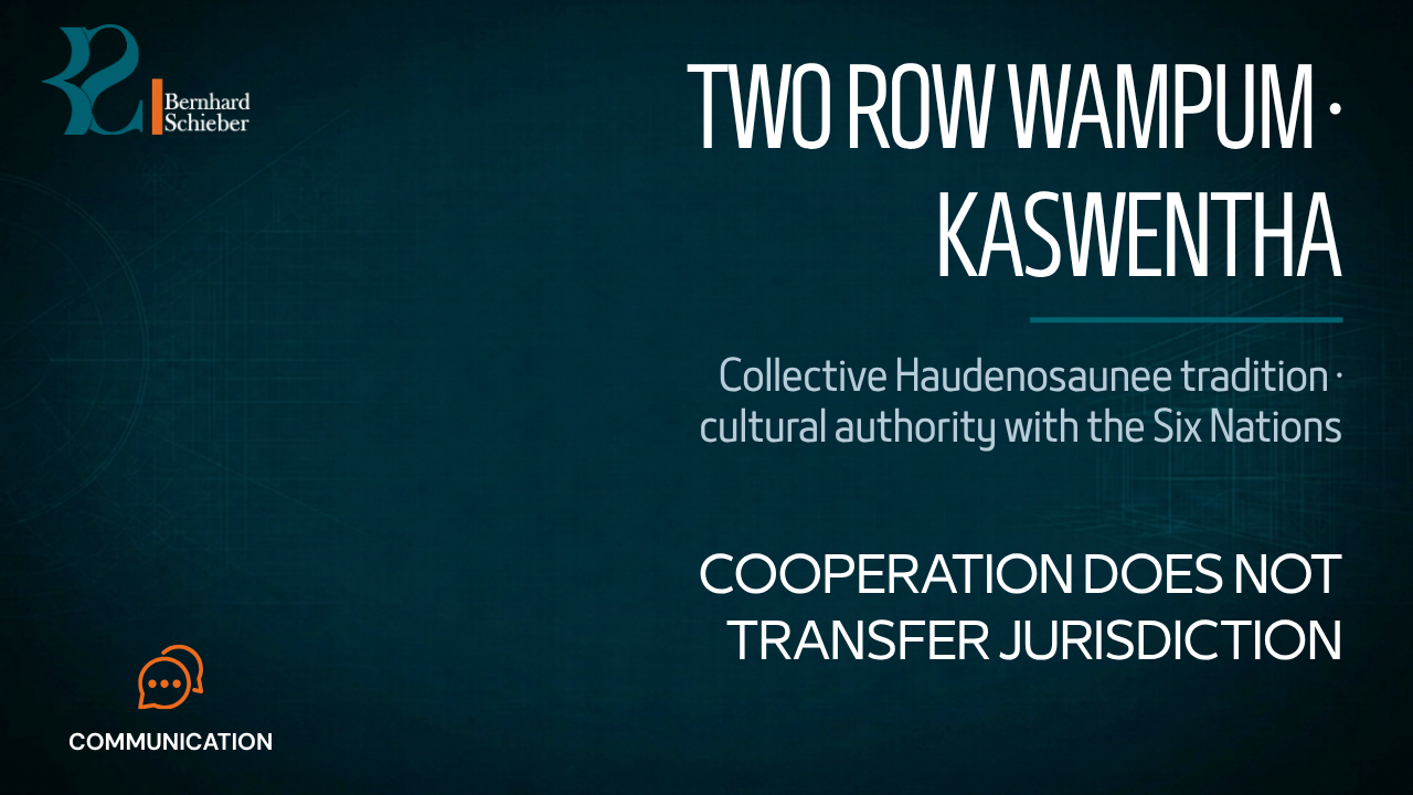 Two Row Wampum (Kaswentha) — Cooperation does not transfer jurisdiction. Executive Insight Brief 106 by Bernhard Schieber.