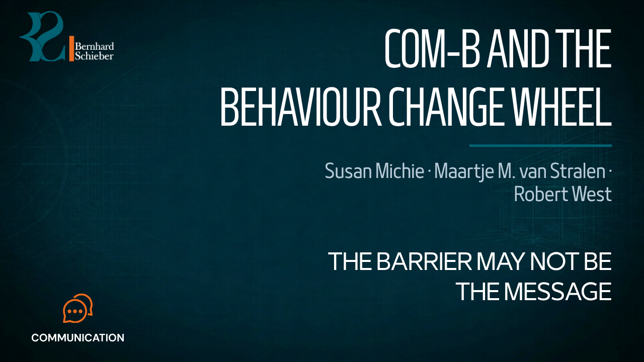 COM-B Model and the Behaviour Change Wheel — The barrier may not be the message. Executive Insight Brief 389 by Bernhard Schieber.