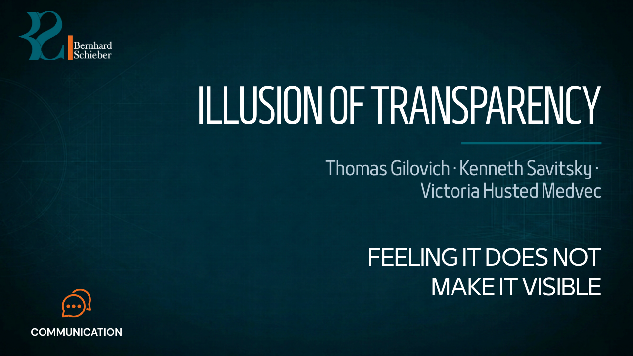 Illusion of Transparency — Feeling it does not make it visible. Executive Insight Brief 331 by Bernhard Schieber.