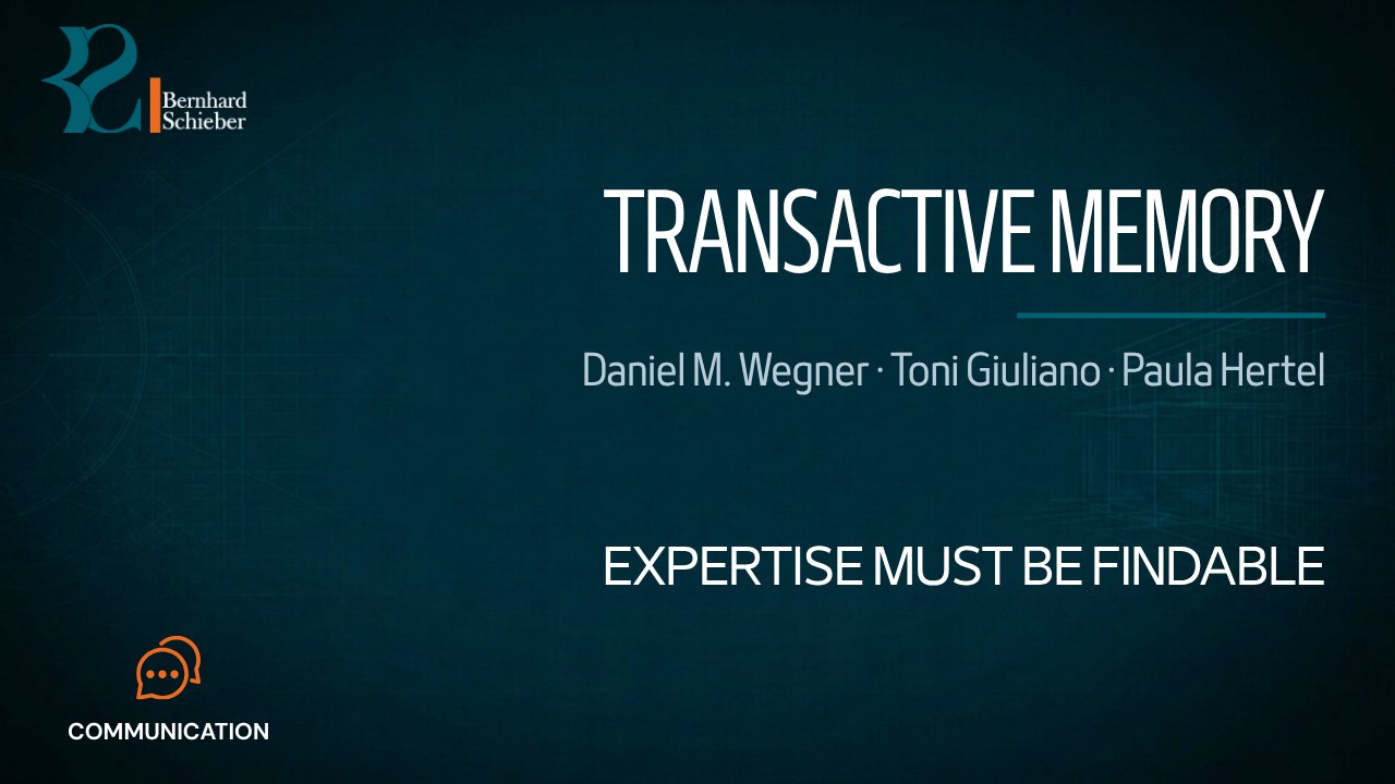 Transactive Memory — Expertise must be findable. Executive Insight Brief 475 by Bernhard Schieber.