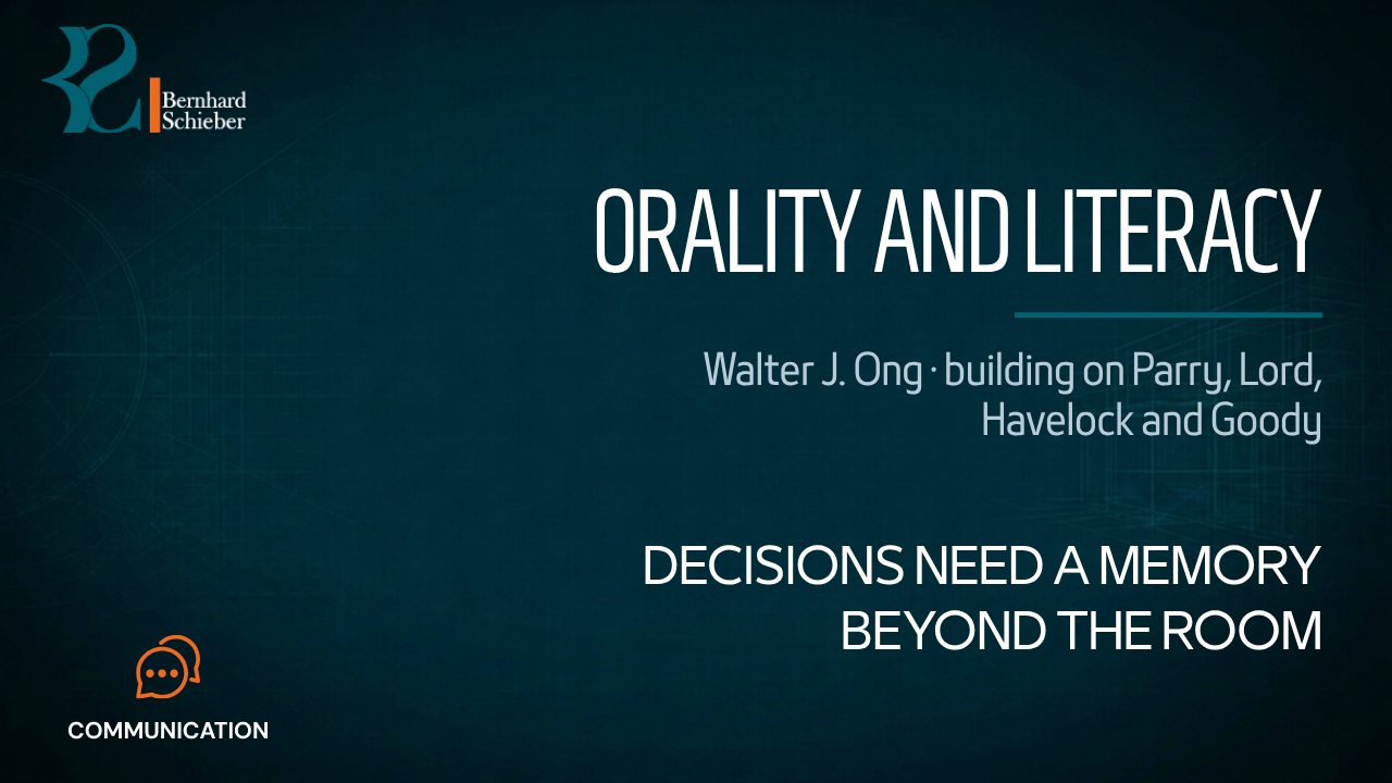 Orality and Literacy — Decisions need a memory beyond the room. Executive Insight Brief 366 by Bernhard Schieber.