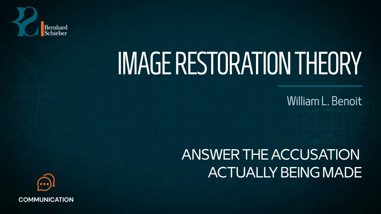 Image Restoration Theory — Answer the accusation actually being made. Executive Insight Brief 484 by Bernhard Schieber.
