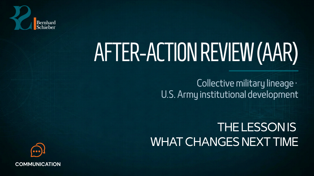 After-Action Review (AAR) — The lesson is what changes next time. Executive Insight Brief 367 by Bernhard Schieber.