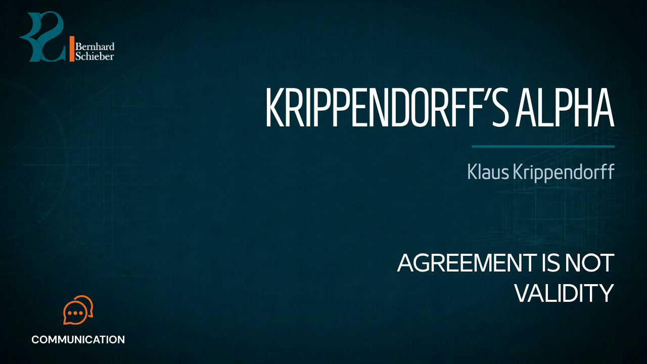 Krippendorff's Alpha — Agreement is not validity. Executive Insight Brief 196 by Bernhard Schieber.