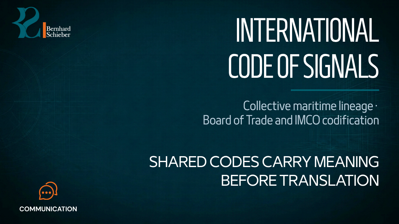 International Code of Signals — Shared codes carry meaning before translation. Executive Insight Brief 119 by Bernhard Schieber.