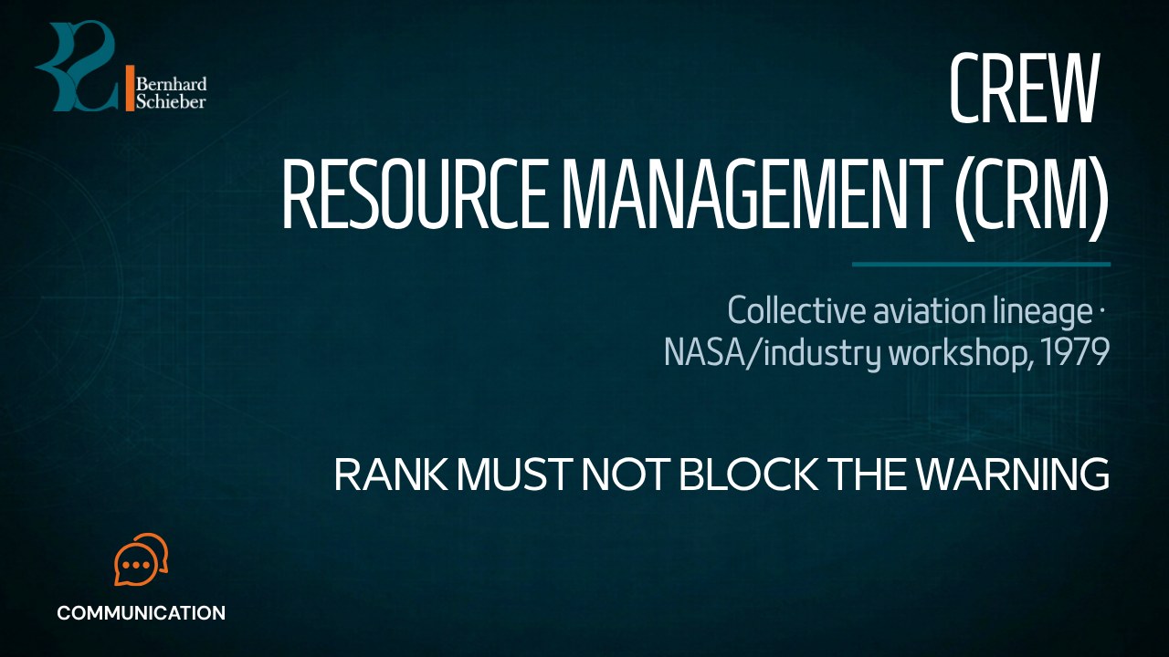 Crew Resource Management (CRM) — Rank must not block the warning. Executive Insight Brief 428 by Bernhard Schieber.