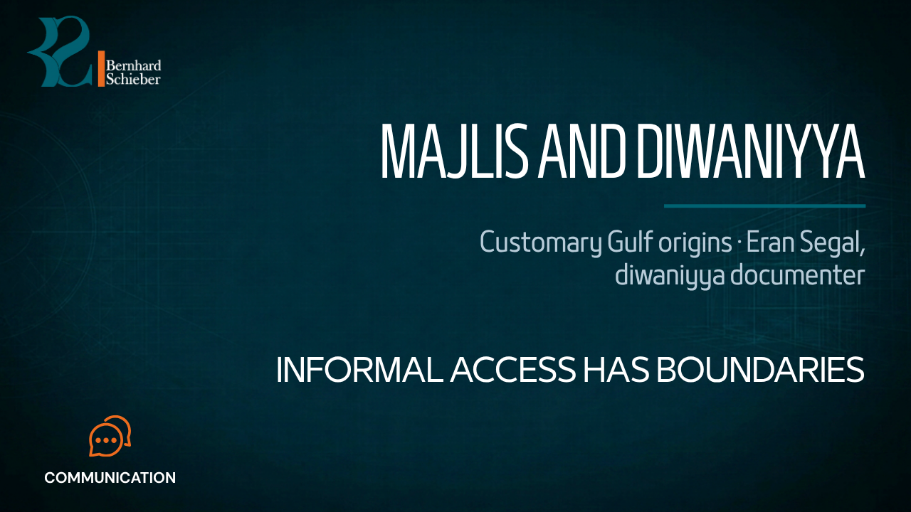 Majlis and Diwaniyya — Informal access has boundaries. Executive Insight Brief 349 by Bernhard Schieber.