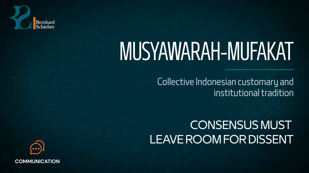 Musyawarah-Mufakat — Consensus must leave room for dissent. Executive Insight Brief 373 by Bernhard Schieber.
