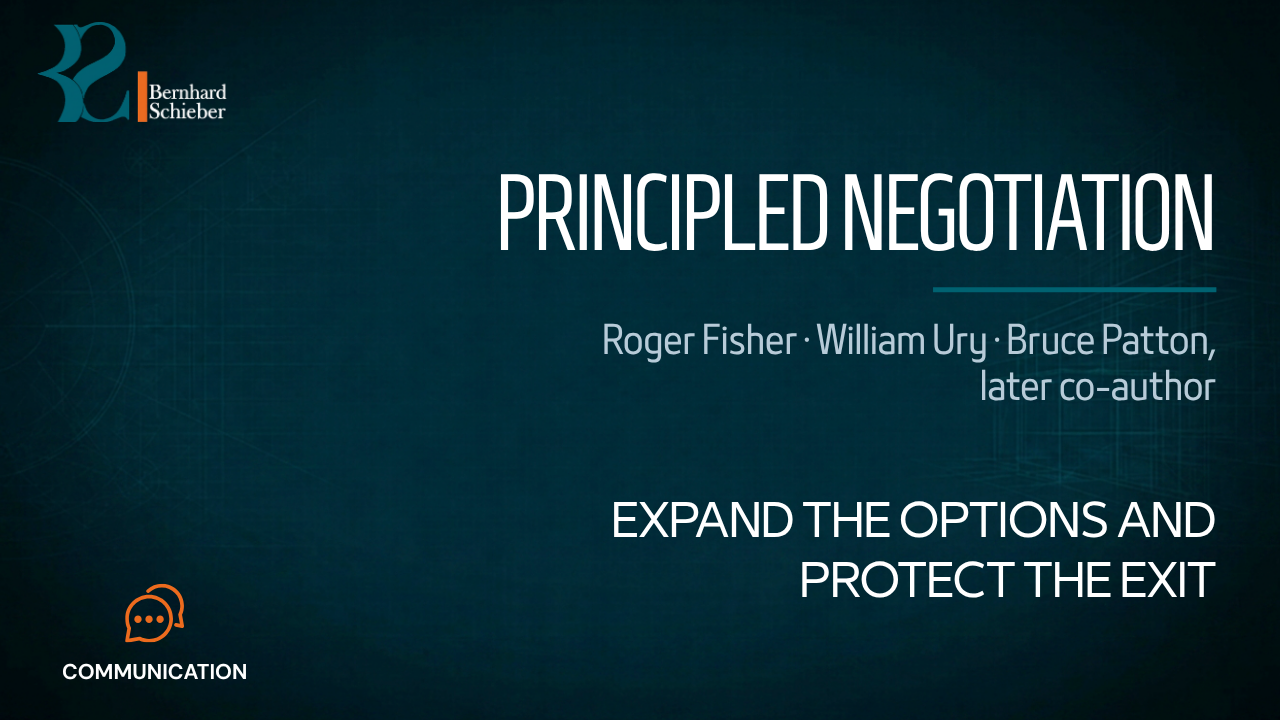 Principled Negotiation — Expand the options and protect the exit. Executive Insight Brief 193 by Bernhard Schieber.