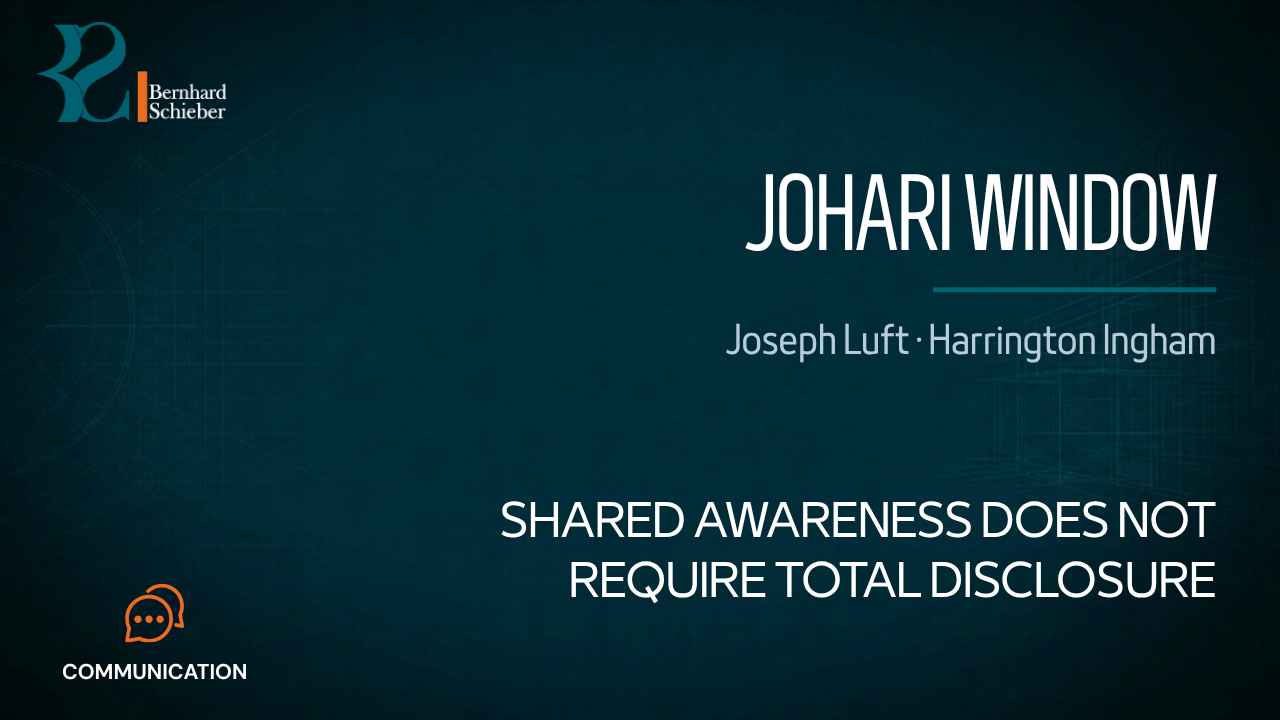 Johari Window — Shared awareness does not require total disclosure. Executive Insight Brief 317 by Bernhard Schieber.