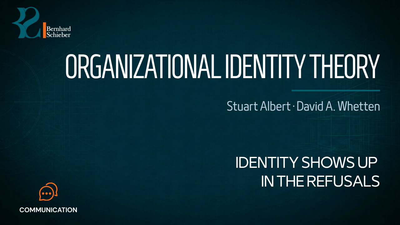 Organizational Identity Theory — Identity shows up in the refusals. Executive Insight Brief 219 by Bernhard Schieber.