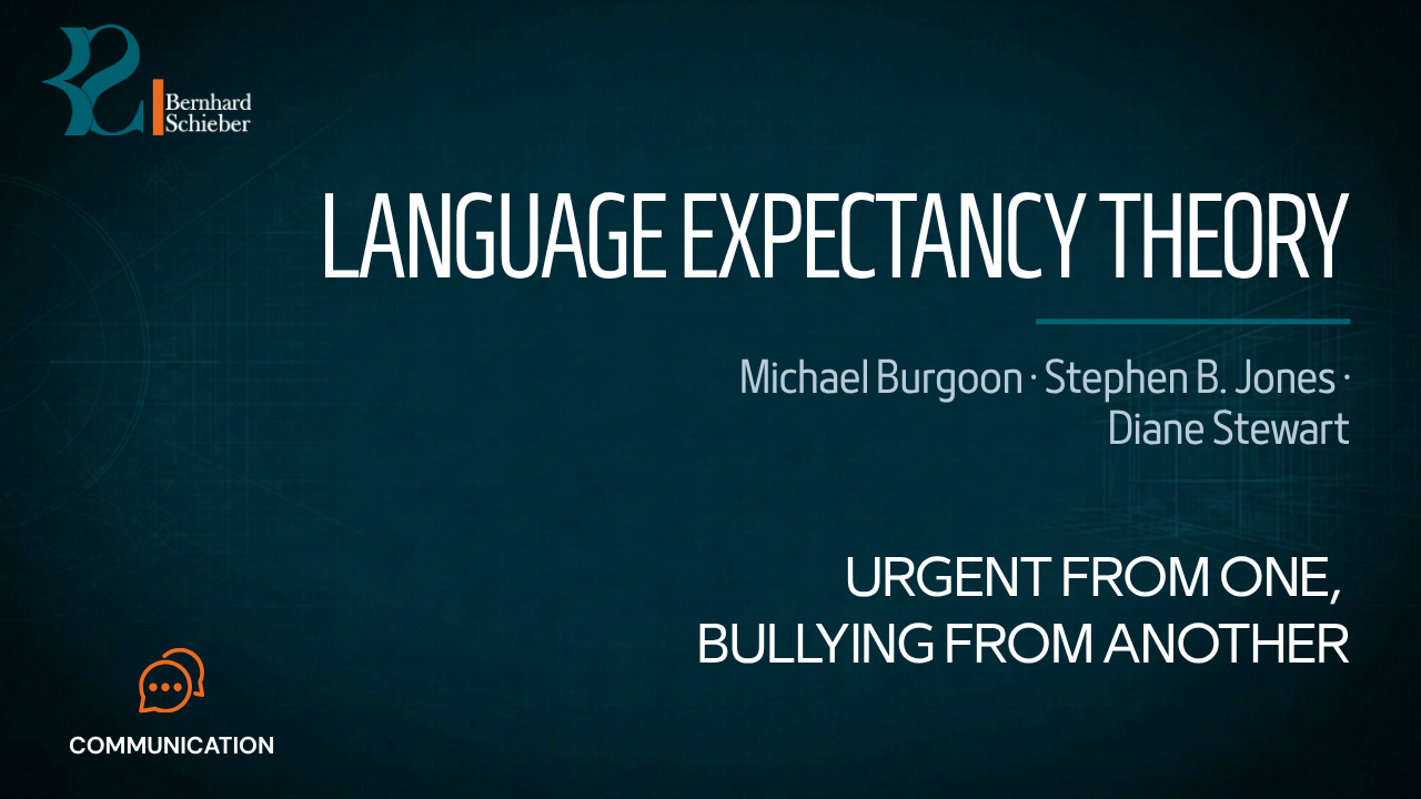 Language Expectancy Theory — Urgent from one, bullying from another. Executive Insight Brief 342 by Bernhard Schieber.