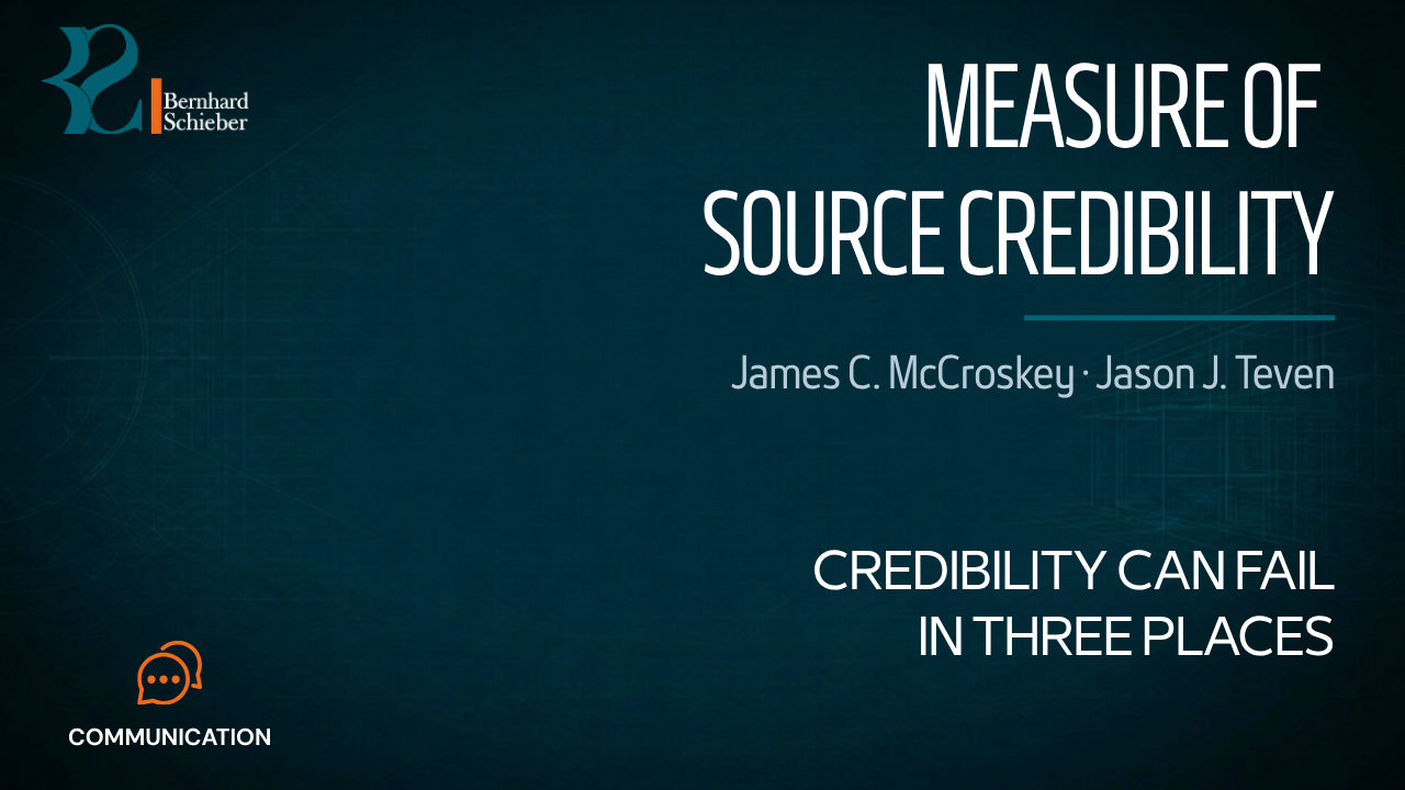 Measure of Source Credibility — Credibility can fail in three places. Executive Insight Brief 376 by Bernhard Schieber.